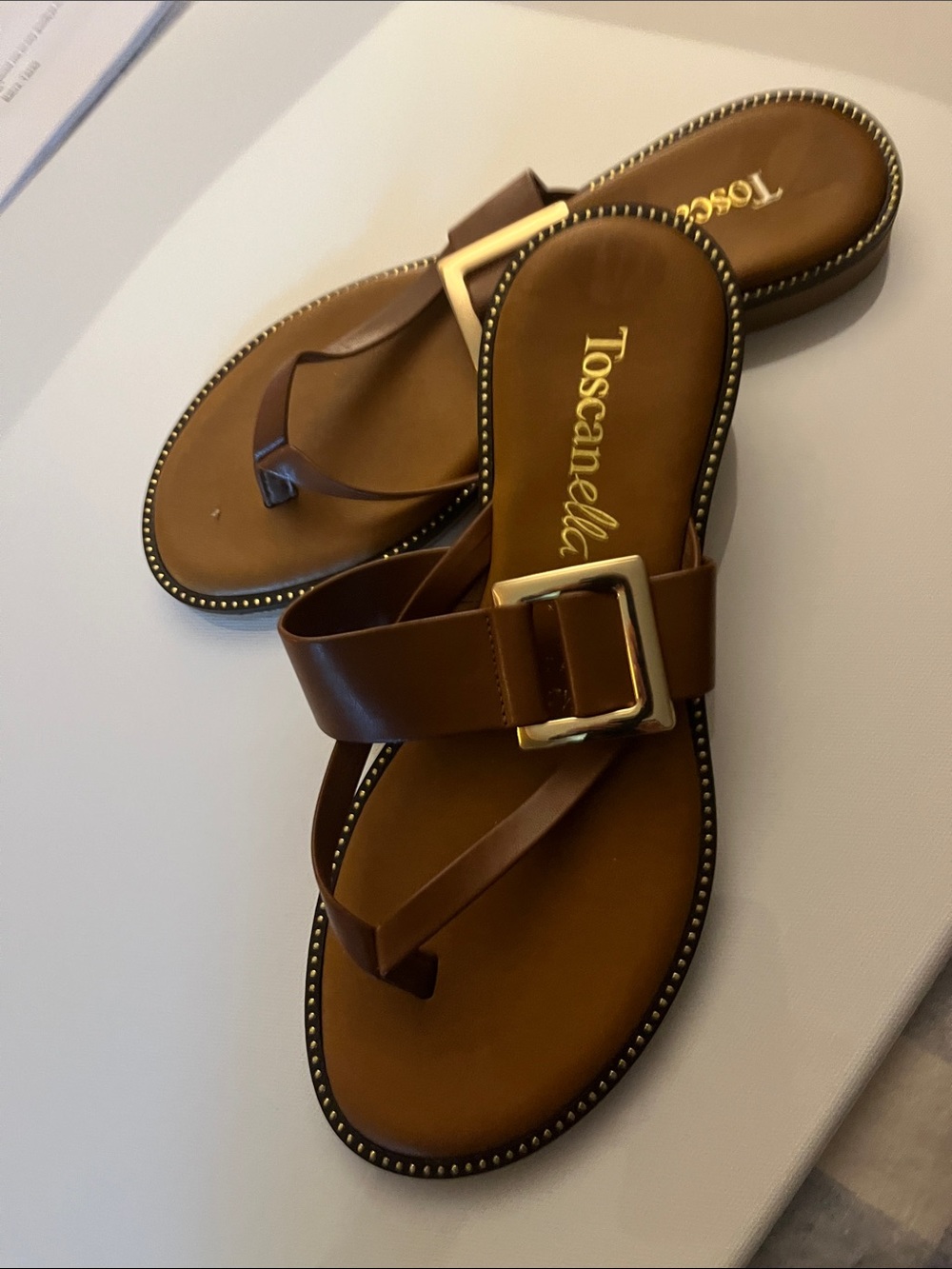 Toscanella Brown Buckle Toe-Post Sandals